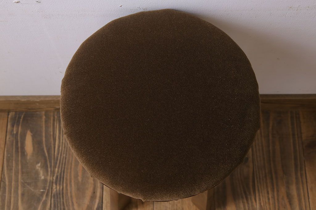 アンティーク家具　古いブナ材製のクッション座面丸スツール(1)