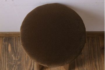 アンティーク家具　古いブナ材製のクッション座面丸スツール(1)