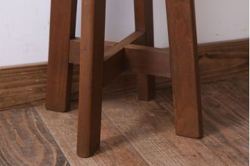 アンティーク家具　古いブナ材製のクッション座面丸スツール(1)