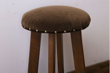 アンティーク家具　古いブナ材製のクッション座面丸スツール(1)