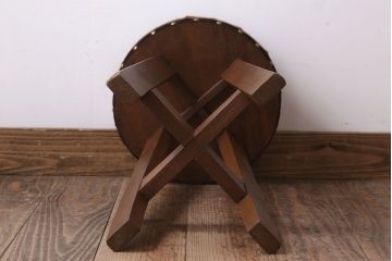 アンティーク家具　古いブナ材製のクッション座面丸スツール(1)