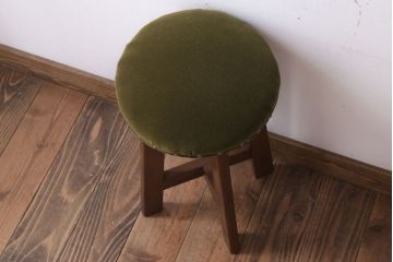 アンティーク家具　古いブナ材製のクッション座面丸スツール(2)
