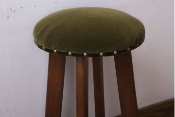 アンティーク家具　古いブナ材製のクッション座面丸スツール(2)