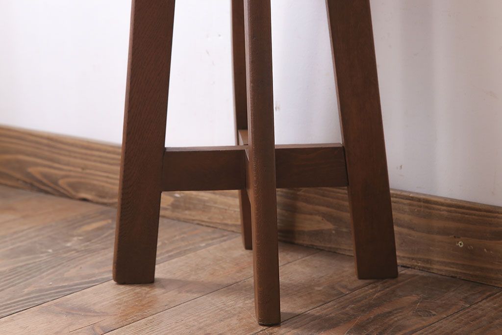 アンティーク家具　古いブナ材製のクッション座面丸スツール(2)