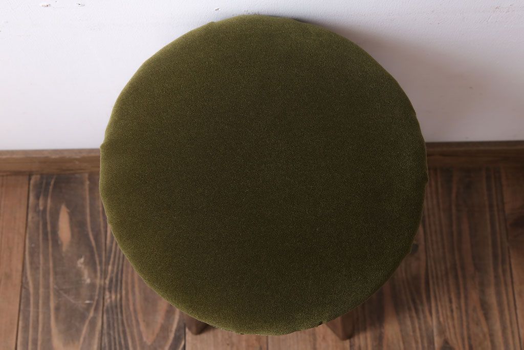 アンティーク家具　古いブナ材製のクッション座面丸スツール(2)