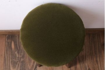 アンティーク家具　古いブナ材製のクッション座面丸スツール(2)