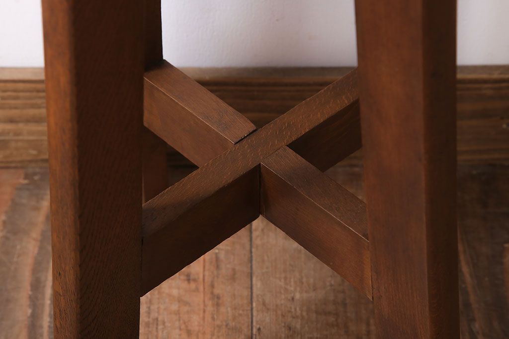 アンティーク家具　古いブナ材製のクッション座面丸スツール(2)