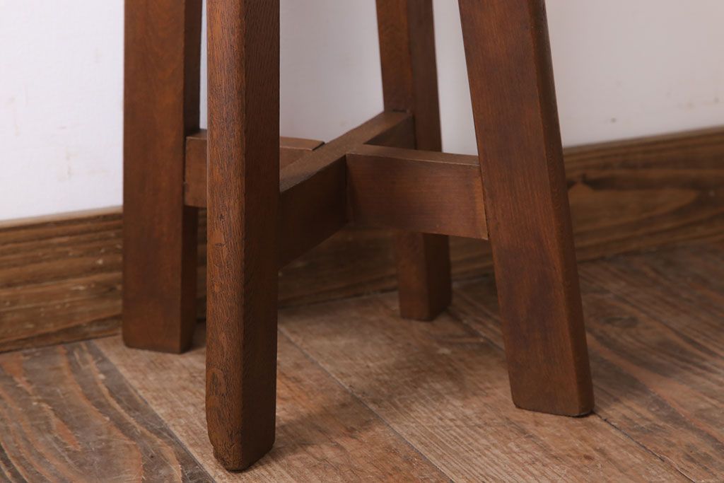 アンティーク家具　古いブナ材製のクッション座面丸スツール(2)