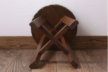 アンティーク家具　古いブナ材製のクッション座面丸スツール(2)