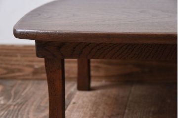レトロ家具　小振りなサイズ!栓材一枚板　レトロなアンティークちゃぶ台(飾り台)(2)