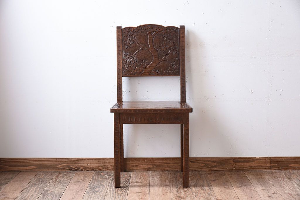 伝統工芸軽井沢彫　中古美品　ダイニングチェア(椅子)(定価約16万円)(1)