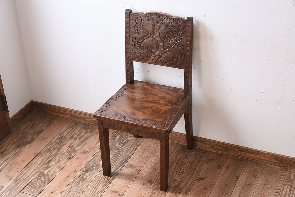 伝統工芸軽井沢彫　中古美品　ダイニングチェア(椅子)(定価約16万円)(1)