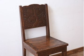 伝統工芸軽井沢彫　中古美品　ダイニングチェア(椅子)(定価約16万円)(1)