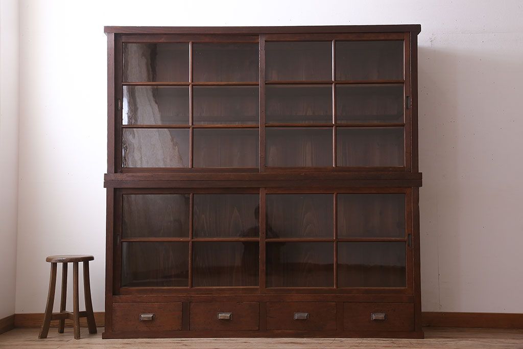 アンティーク家具　和製アンティーク　前面檜材!大きな横型重ね収納棚