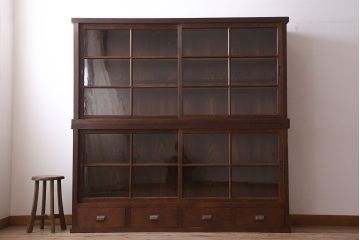 アンティーク家具　和製アンティーク　前面檜材!大きな横型重ね収納棚