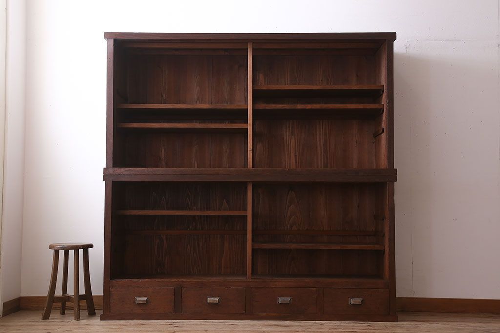 アンティーク家具　和製アンティーク　前面檜材!大きな横型重ね収納棚