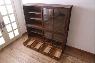 アンティーク家具　和製アンティーク　前面檜材!大きな横型重ね収納棚