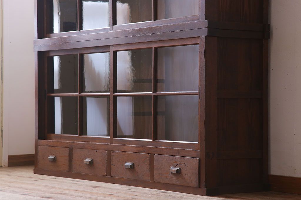アンティーク家具　和製アンティーク　前面檜材!大きな横型重ね収納棚