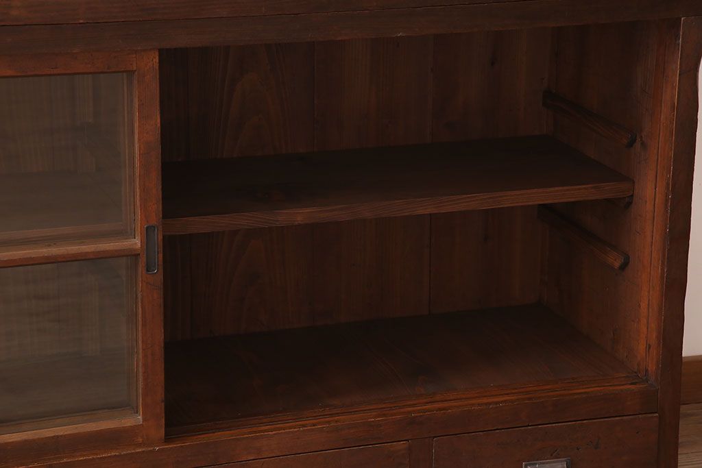 アンティーク家具　和製アンティーク　前面檜材!大きな横型重ね収納棚