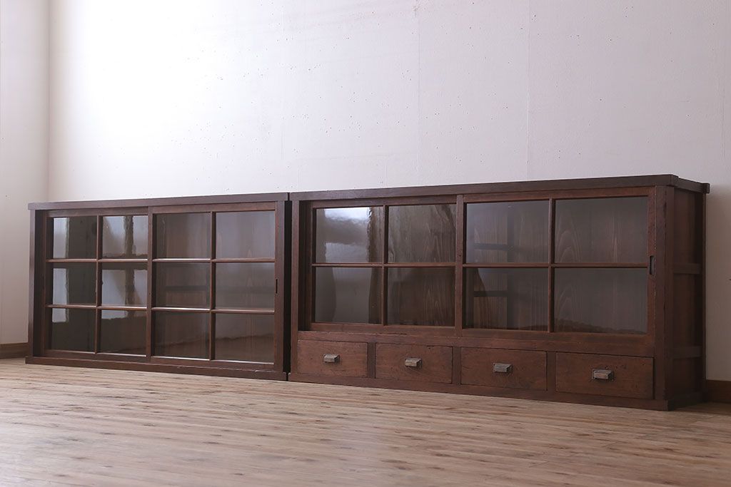 アンティーク家具　和製アンティーク　前面檜材!大きな横型重ね収納棚