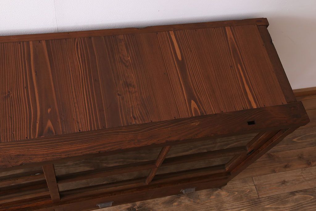 アンティーク家具　和製アンティーク　前面檜材!大きな横型重ね収納棚