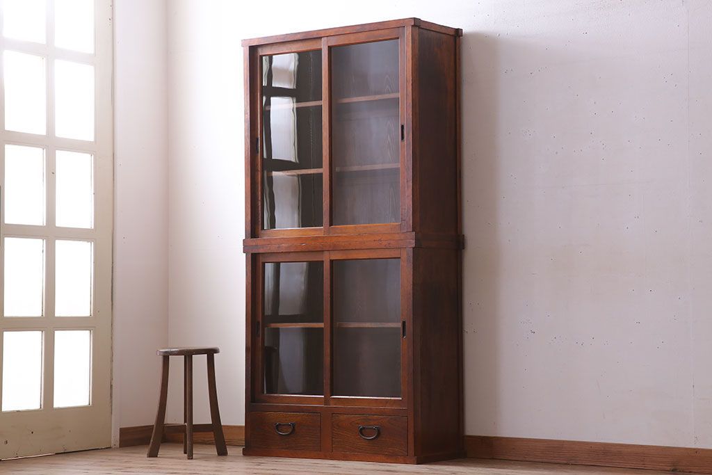 アンティーク家具　和製アンティーク　前面檜材!シンプルな縦型重ね収納棚