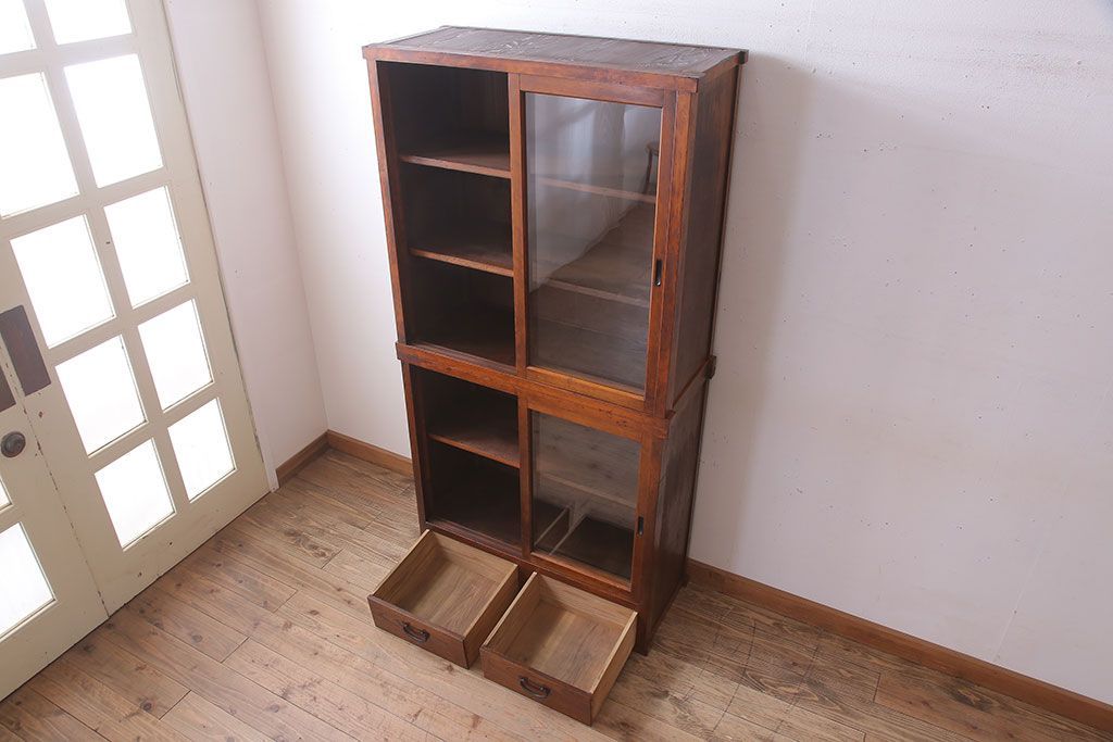 アンティーク家具　和製アンティーク　前面檜材!シンプルな縦型重ね収納棚