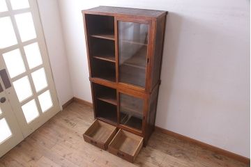 アンティーク家具　和製アンティーク　前面檜材!シンプルな縦型重ね収納棚