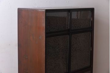 アンティーク家具　結霜ガラス入り!和製アンティークの古い茶箪笥