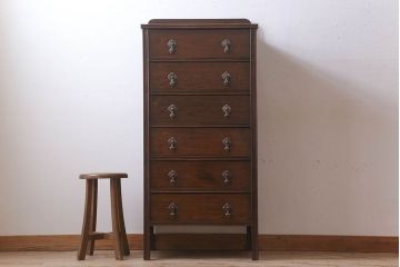 アンティーク家具　オーク材　縦型!イギリスアンティークの6杯チェスト