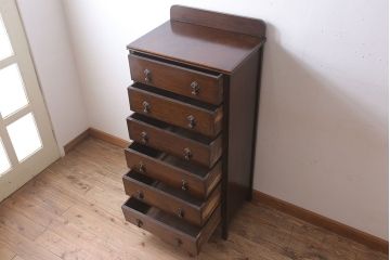 アンティーク家具　オーク材　縦型!イギリスアンティークの6杯チェスト