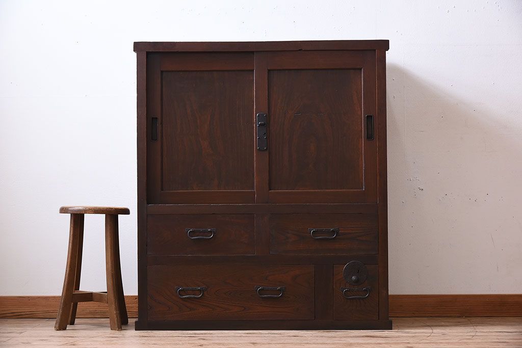 アンティーク家具　明治大正期　リサイズ品　アンティーク収納箪笥(帳場箪笥)