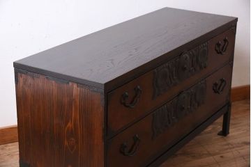 アンティーク家具　前面欅材　明治大正期　鉄脚付き!アンティーク仙台箪笥ローボード
