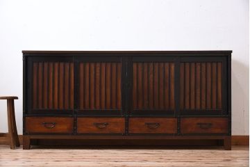 アンティーク家具　前面・鏡板欅材　明治大正期　脚付き!アンティーク時代箪笥サイドボード