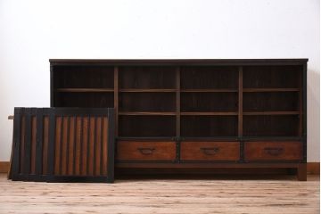 アンティーク家具　前面・鏡板欅材　明治大正期　脚付き!アンティーク時代箪笥サイドボード