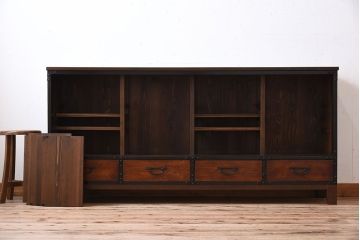 アンティーク家具　前面・鏡板欅材　明治大正期　脚付き!アンティーク時代箪笥サイドボード