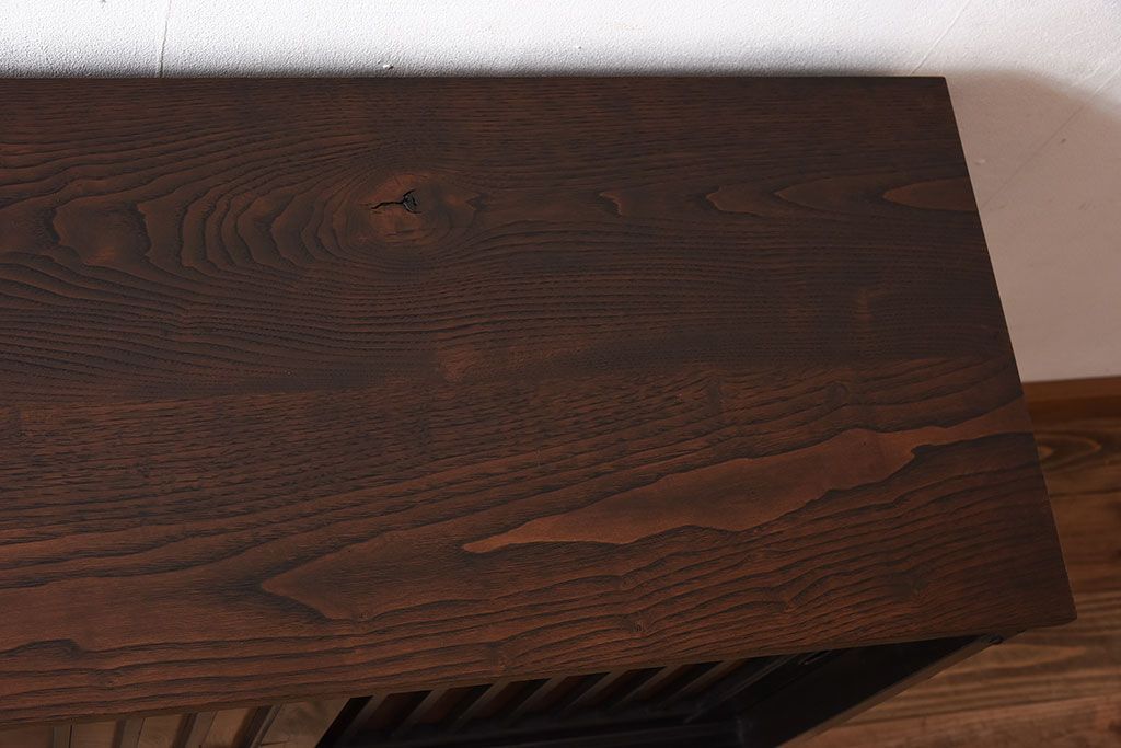 アンティーク家具　前面・鏡板欅材　明治大正期　脚付き!アンティーク時代箪笥サイドボード