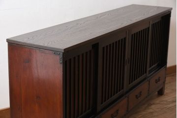 アンティーク家具　前面・鏡板欅材　明治大正期　脚付き!アンティーク時代箪笥サイドボード