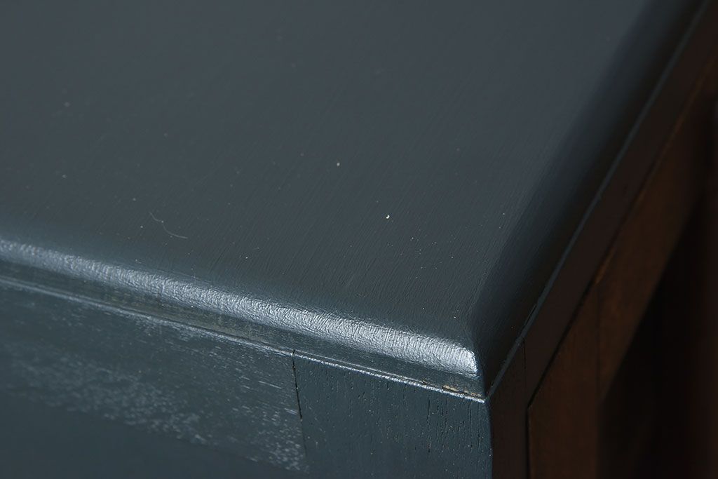 アンティーク家具　ネイビーペイント　古いナラ材のアンティークブックケース(本箱)