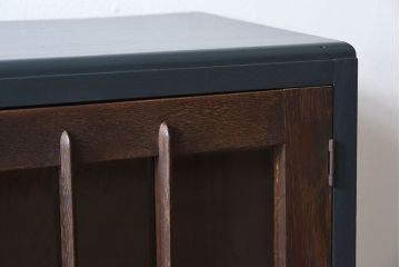 アンティーク家具　ネイビーペイント　古いナラ材のアンティークブックケース(本箱)