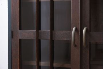 アンティーク家具　ネイビーペイント　古いナラ材のアンティークブックケース(本箱)