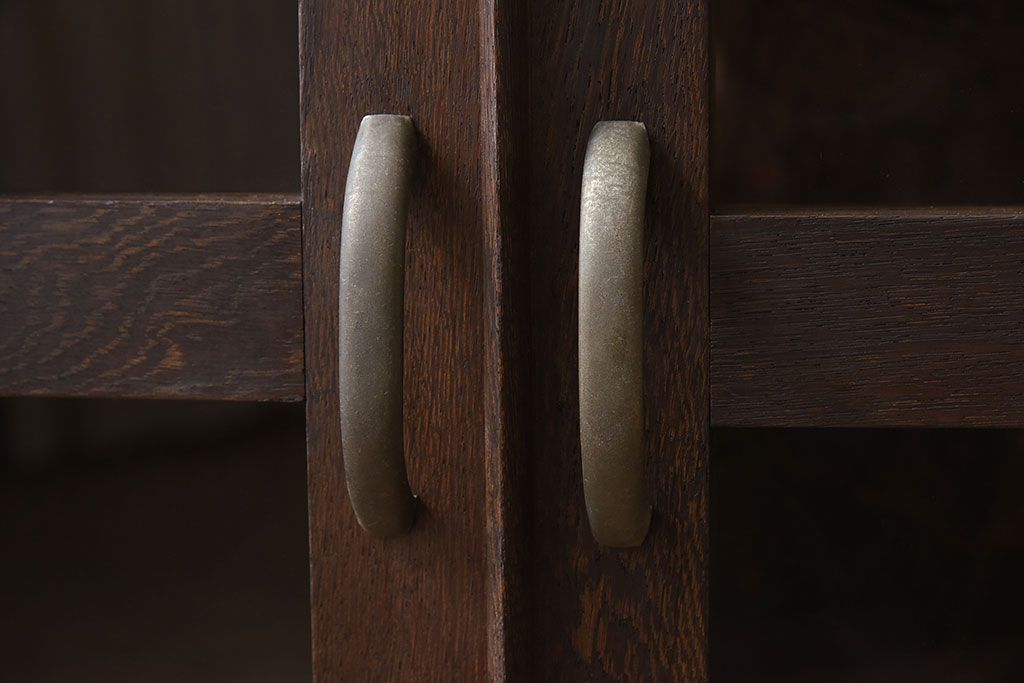 アンティーク家具　ネイビーペイント　古いナラ材のアンティークブックケース(本箱)