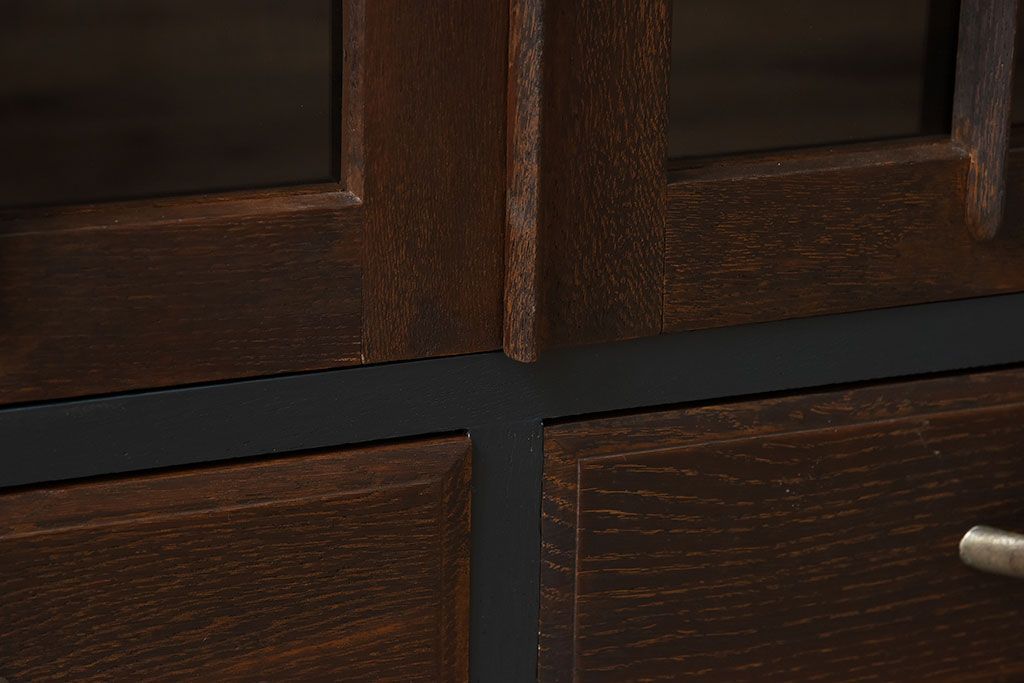 アンティーク家具　ネイビーペイント　古いナラ材のアンティークブックケース(本箱)