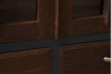 アンティーク家具　ネイビーペイント　古いナラ材のアンティークブックケース(本箱)