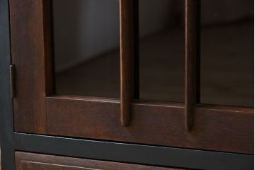 アンティーク家具　ネイビーペイント　古いナラ材のアンティークブックケース(本箱)