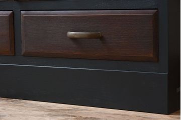 アンティーク家具　ネイビーペイント　古いナラ材のアンティークブックケース(本箱)