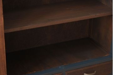 アンティーク家具　ネイビーペイント　古いナラ材のアンティークブックケース(本箱)