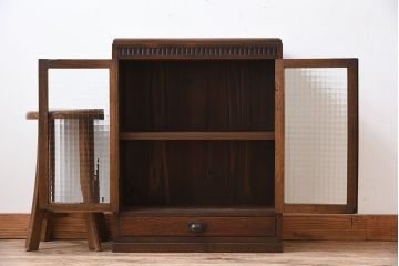 アンティーク家具　大正ロマン　チェッカーガラス入り!小さなアンティーク本箱(本棚)