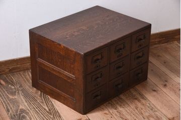 アンティーク家具　ネームプレート取っ手!ナラ材製のアンティークカードケース(小引き出し、図書館、図書室)