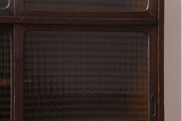 レトロ家具　レトロスタイル　栓材!チェッカーガラス入りのアンティーク収納棚(茶箪笥)